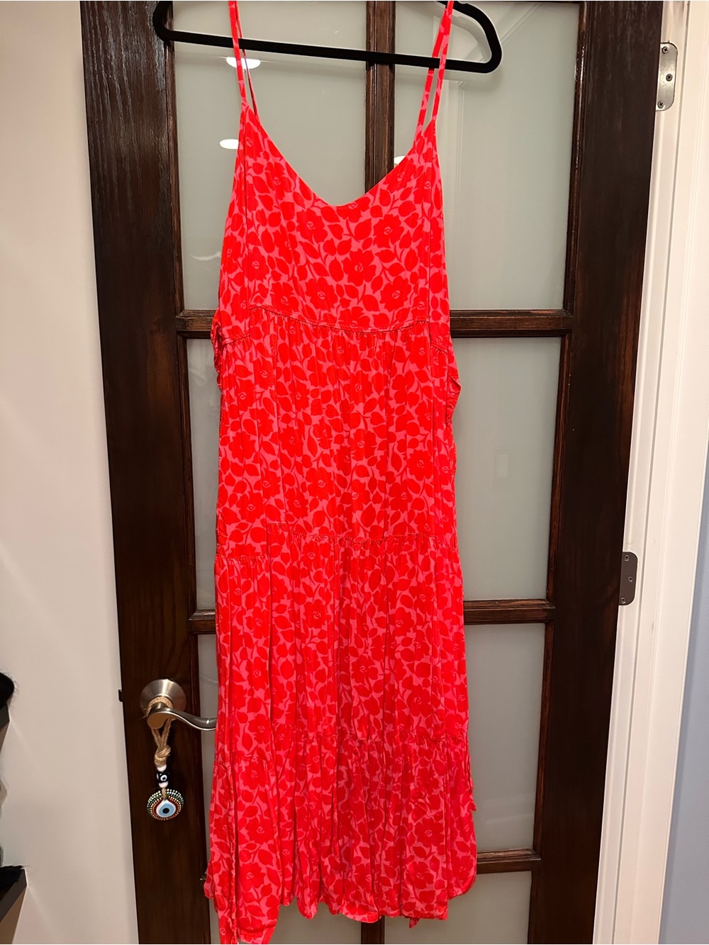 KATE SPADE Bright Red Floral Slip MIDI Dress. Vibrant fun Summer dress!
